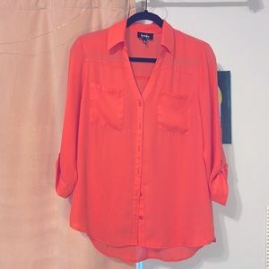 Orange By and By Blouse sheer button up, Size M